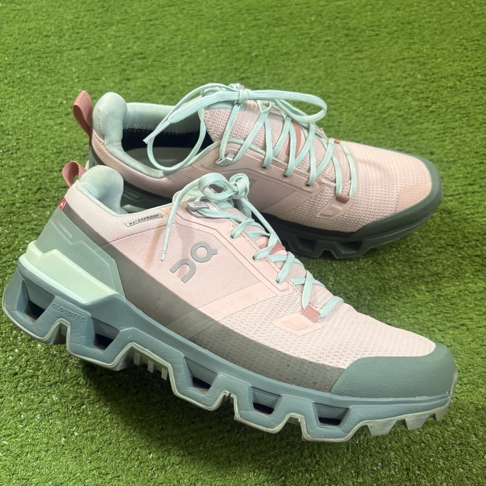 On Cloudwander Waterproof Doe Ivy Mesh Sneakers Pink Green Lace Up Womens 9.5